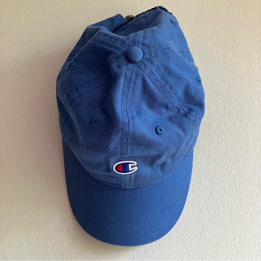 Champion Blue Baseball Hat 100% Cotton Adjustable Back Embroidered Logo Cap - Picture 6 of 10